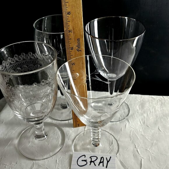 Mismatched Wine Cocktail Glasses set/4 vtg mixed silver rim etch glassware party - Picture 10 of 10